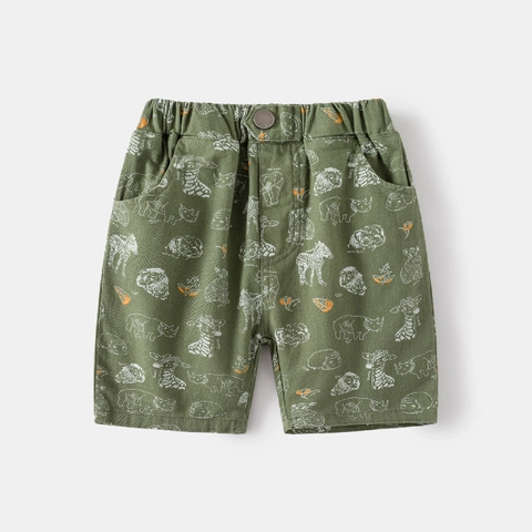 Boys Casual Cotton Blend Animal Print Shorts All-over Pattern Elastic Waist Kids Fashion Safari Style Summer Bottoms