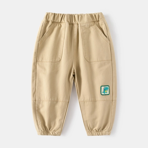 Pantaloni Casual in Misto Cotone da Ragazzo Con Toppa Ricamata a Dinosauro Pantaloni Sportivi Vita Elastica Primavera Autunno