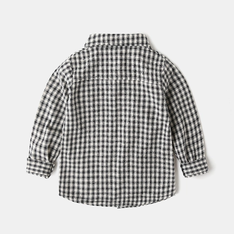 Camicia a Quadri da Ragazzo in Cotone a Maniche Lunghe Casual Stile Coreano Con Patch Cartone Animato Top Per Primavera Autunno