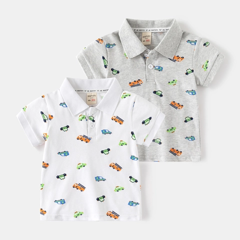 Kinder Jungen Cartoon Fahrzeug Bedruckt Kurzarm Poloshirt Baumwollmischung Atmungsaktiv Sommer Lässig Polo Top Für Kleinkinder