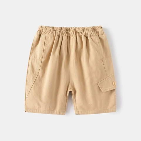 Boys Casual Cotton Blend Cargo Shorts Summer Breathable Solid Color Five-quarter Pants Elastic Waist Top With Pockets For Kids