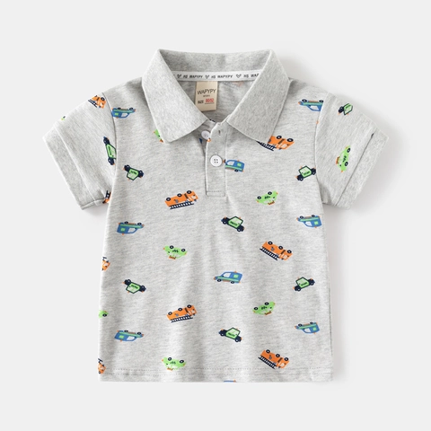 Kinder Jungen Cartoon Fahrzeug Bedruckt Kurzarm Poloshirt Baumwollmischung Atmungsaktiv Sommer Lässig Polo Top Für Kleinkinder