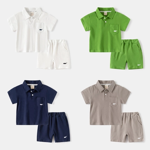 Conjunto de Verano para Niños Polo de Algodón de Manga Corta y Pantalones Cortos con Bordado de Ballena Atuendo Casual Transpirable