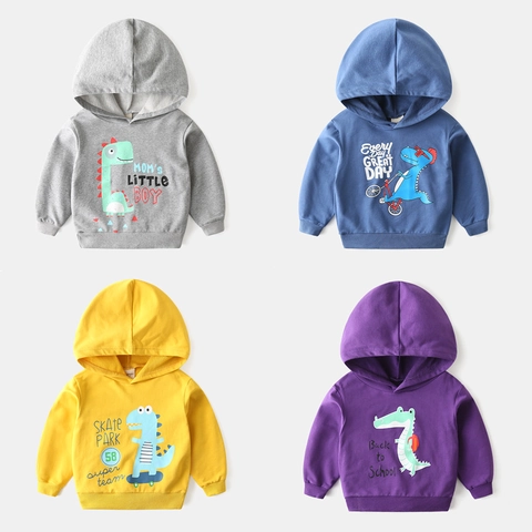 Sweat à Capuche Imprimé Dinosaure pour Petits Garçons Mélange de Coton Pull à Manches Longues Printemps Décontracté