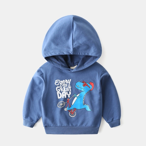 Sweat à Capuche Imprimé Dinosaure pour Petits Garçons Mélange de Coton Pull à Manches Longues Printemps Décontracté