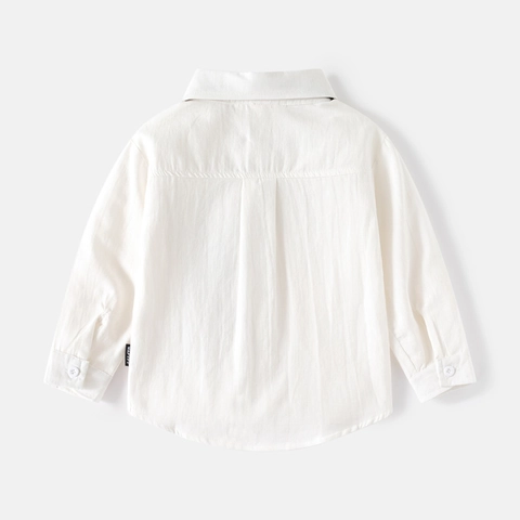 Camicia Bianca a Maniche Lunghe per Bambini Con Cravatta in Cotone Formale per Matrimonio Stampa Lettera Lucky Primavera Autunno Abbigliamento per Bambini