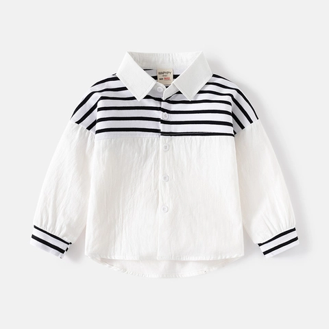 Moda Ragazzi Camicia di Cotone a Righe Morbida Traspirante Manica Lunga Finto Due Pezzi Patchwork Top per Primavera Autunno Bambini Abbigliamento Casual