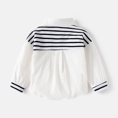 Moda Ragazzi Camicia di Cotone a Righe Morbida Traspirante Manica Lunga Finto Due Pezzi Patchwork Top per Primavera Autunno Bambini Abbigliamento Casual