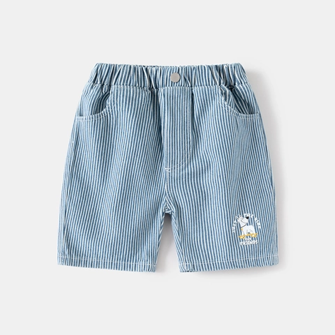 Kids Boys Summer Denim Shorts Korean Style Elastic Waist Cartoon Printed Cotton Blend Breathable Casual Shorts Bottoms