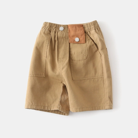 Jongens Cargo Shorts Ademend Katoen Khaki Koreaanse Stijl Casual Zomer Kinderen Elastische Taille Effen Kleur Shorts Met Zakken