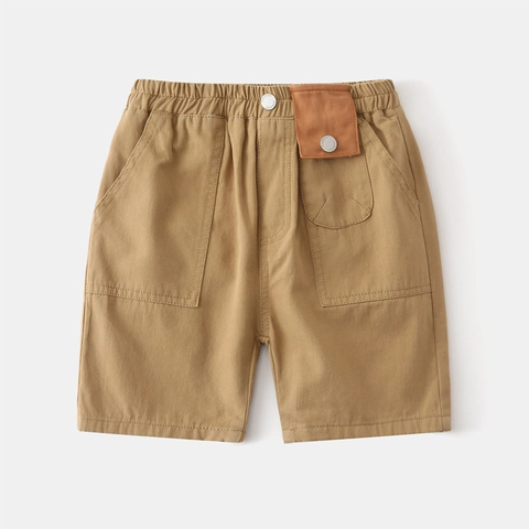 Jongens Cargo Shorts Ademend Katoen Khaki Koreaanse Stijl Casual Zomer Kinderen Elastische Taille Effen Kleur Shorts Met Zakken