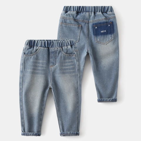 Jungen Casual Hellblau Waschen Jeans Weiche Baumwollmischung Denim Hose Mit Elastischem Bund Für Frühling Herbst Kinder Mode