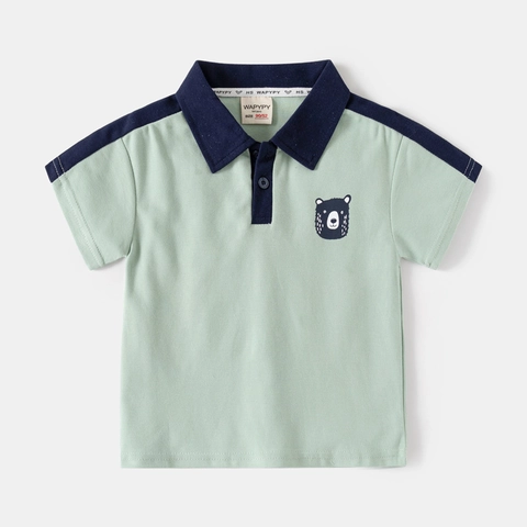 Jongens Zomer Katoenen Polo-Shirt Cartoon Beer Print Contrast Kleur Patchwork Korte Mouw Top Casual Kinderen Kleding