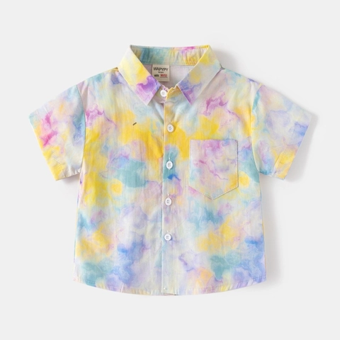 Boys Short Sleeve Cotton Shirt New Digital Print Lapel Summer Top Toddler Children Korean Style Casual Loose Comfortable Shirt