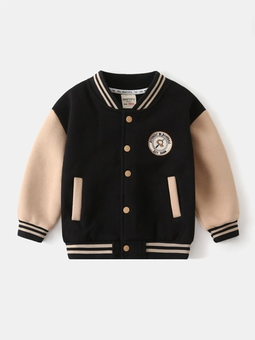 Jongens Varsity Baseball Jas Verdikt Fleece Contrast Kleur Jas Met Borduurwerk En Drukknopen School Bovenkleding