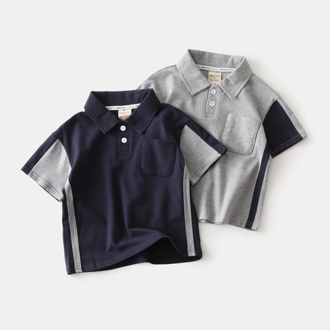 Jungen Casual Kurzarm Polo Shirt Baumwollmischung Kontrastfarbene Nähte Sommer Top Atmungsaktiv Komfortabel Mode Kinder Kleidung