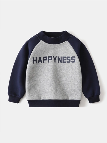 Boys Raglan Sleeve Fleece Sweatshirt Patchwork Color Block Long Sleeve Casual Letter Print Autumn Winter Pullover