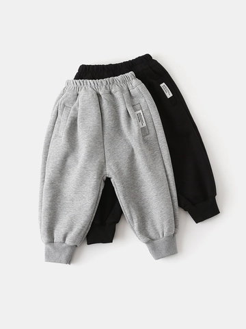 Boys Autumn Winter Thickened Fleece Lined Sweatpants Kids Casual Cotton Blend Joggers Thermal Cuffed Bottom Sporty Pants