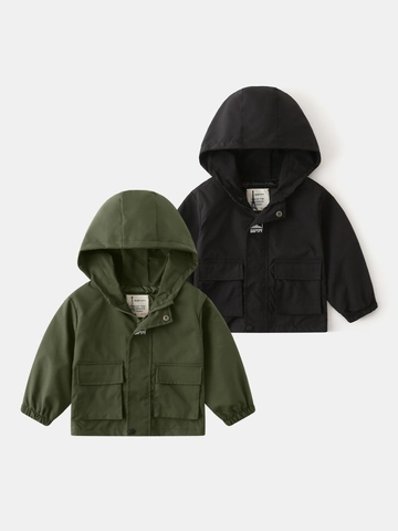 Giacca Con Cappuccio e Zip da Ragazzo in Poliestere Cargo Giacca a Vento Autunnale per Bambini Casual Scuola Uso Quotidiano Stile WAPYPY