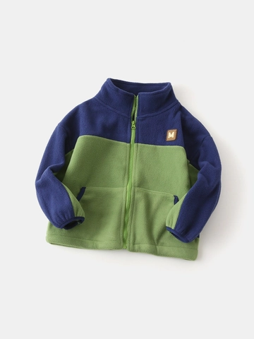 Jungen Kontrastfarbe Polar Fleece Jacke Verdickt Warm Stehkragen Reißverschluss Oberbekleidung Für Kinder Herbst Winter Lässig Mantel