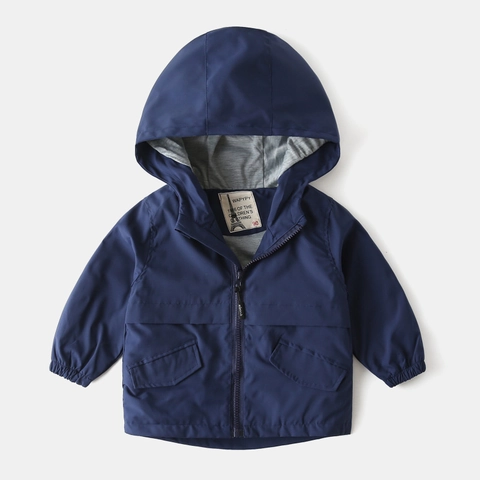 Boys Hooded Windbreaker Jacket Casual Polyester Zipper Coat Solid Color Camouflage Pattern Long Sleeve Outerwear For Kids