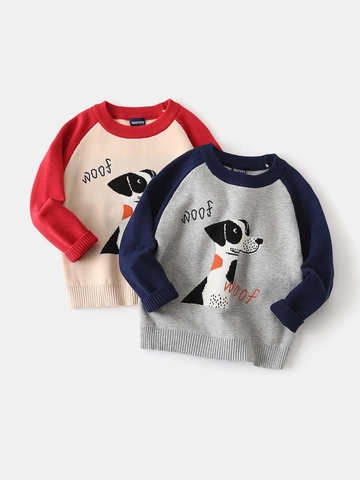 Maglione Bambino in Maglia Casual Motivo Cane Cartone Animato Maniche Raglan Girocollo Misto Cotone Caldo Maglione per Bambini