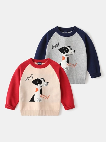 Maglione Bambino in Maglia Casual Motivo Cane Cartone Animato Maniche Raglan Girocollo Misto Cotone Caldo Maglione per Bambini