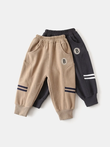 Boys Corduroy Fleece Lined Trousers Winter Warm Thickened Solid Color Casual Joggers For Kids Toddler Sports Pants