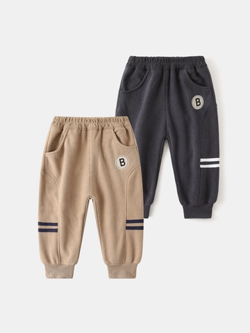 Boys Corduroy Fleece Lined Trousers Winter Warm Thickened Solid Color Casual Joggers For Kids Toddler Sports Pants