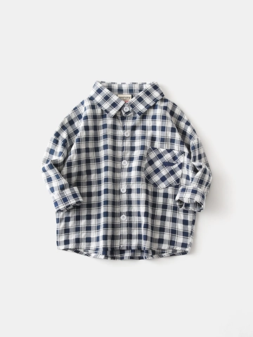 Jungen Langarm Kariertes Hemd Baumwolle Casual Button-Up Kleinkind Top Mit Wal-Stickerei Frühling Herbst Kinderbekleidung