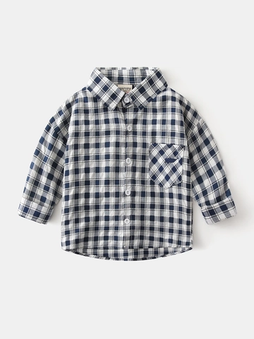 Jungen Langarm Kariertes Hemd Baumwolle Casual Button-Up Kleinkind Top Mit Wal-Stickerei Frühling Herbst Kinderbekleidung