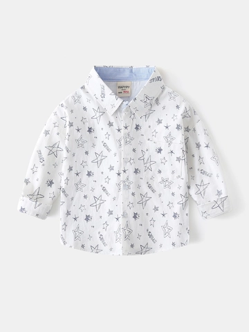 Camicia in Cotone a Maniche Lunghe da Ragazzo Nuovo Stile Coreano Bambini Stampa a Stelle Moda Casual Top per Neonati Vestiti Bambini