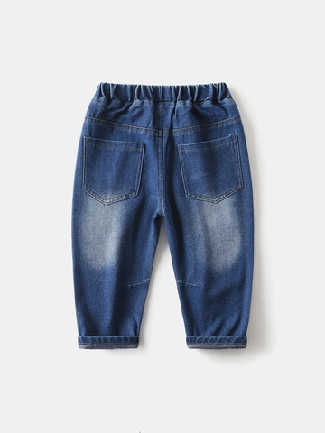 Jungen Distressed Denim Jeans Koreanischer Stil Zerrissene Baumwolle Lässige Lange Hose Elastischer Bund Blau Waschen