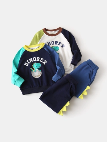 Jongens Dinosauriër Bedrukt Trainingspak Set Raglanmouwen Sweatshirt En Joggingbroek Katoenmix Kinderkleding Sets