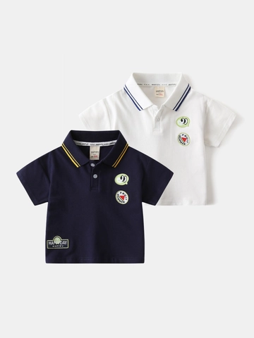 Boys Cotton Short Sleeve Polo Shirt Cute Cartoon Embroidered Summer Casual Kids Breathable Lapel Top For Toddlers School Daily