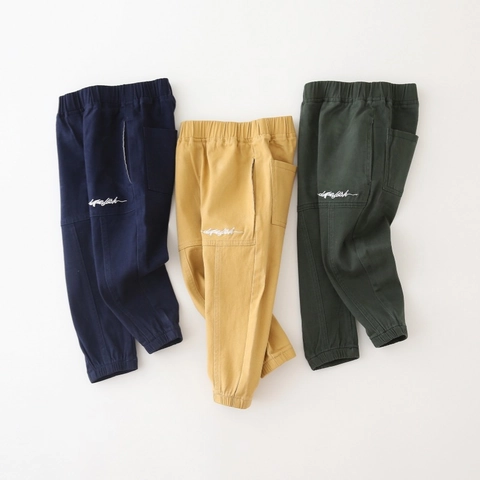 Jungen Cargo-Hosen Baumwollmischung Elastischer Bund Geraffter Saum Buchstaben-Stickerei Lässige Hosen Für Kleinkinder Kinder Schule