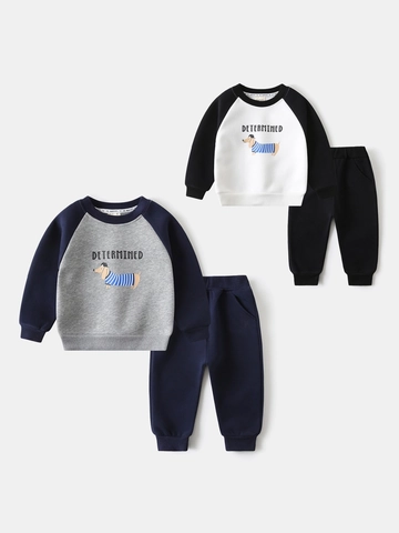 Ensemble Sweat-shirt Sport Décontracté pour Garçons Imprimé Chien Teckel Dessin Animé Manches Raglan Haut et Pantalon