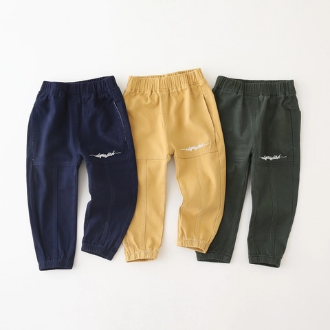 Jungen Cargo-Hosen Baumwollmischung Elastischer Bund Geraffter Saum Buchstaben-Stickerei Lässige Hosen Für Kleinkinder Kinder Schule
