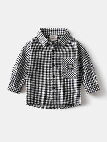 Camicia a Quadretti Gingham a Maniche Lunghe da Ragazzo Stile Coreano in Cotone con Bottoni Top per Bambini Camicia Casual con Tasca