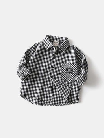 Camicia a Quadretti Gingham a Maniche Lunghe da Ragazzo Stile Coreano in Cotone con Bottoni Top per Bambini Camicia Casual con Tasca