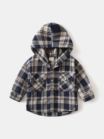 Camicia a Quadri con Cappuccio per Bambini in Cotone Spazzolato Flanella a Maniche Lunghe con Bottoni per Ragazzi Ragazze Casual Autunno Inverno