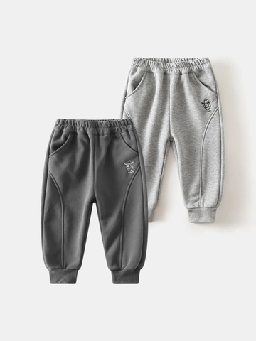 Boys Cotton Blend Fleece Lined Sports Pants Cartoon Dog Embroidered Warm Autumn Winter Cuffed Sweatpants For Kids