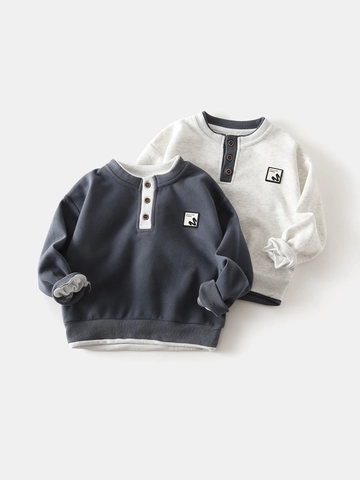 Kids Korean Style Henley Neck Sweatshirt Cotton Blend Long Sleeve Pullover Boys Girls Casual Spring Autumn Top