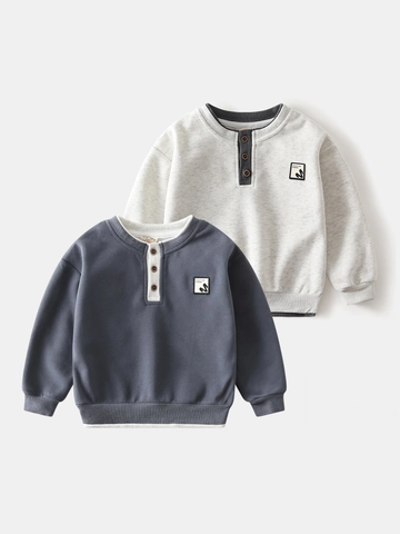 Kids Korean Style Henley Neck Sweatshirt Cotton Blend Long Sleeve Pullover Boys Girls Casual Spring Autumn Top