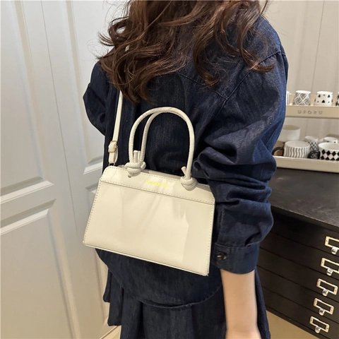 Minimalist PU Leather Handbag For Women Vintage Contrast Color Crossbody Bag With Knot Handle Large Capacity Commuting Tote