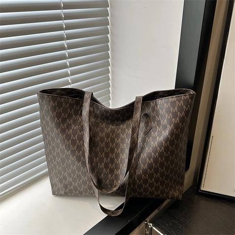 Borsa Tote Minimalista Urbana in ai-Pelle Sintetica con Stampa Monogramma Lettera Borsa a Tracolla Spaziosa da Donna per Lavoro Scuola