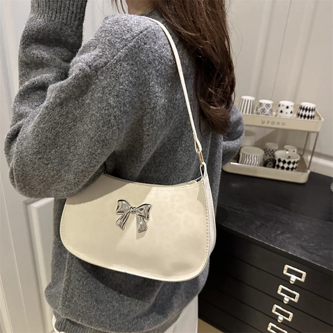 Leopard Print Bowknot Underarm Bag For Women Retro PU Suede Shoulder Bag Fashion Y2K Handbag Daily Party Travel Purse
