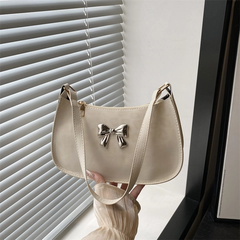 Women's Fashion Leopard Print Underarm Bag PU Leather Shoulder Bag With Silver Metal Bowknot Hobo Bag Baguette Bag