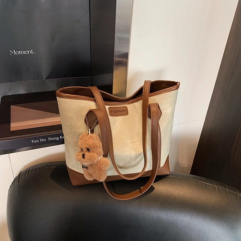 Sac Fourre-tout Vintage en Cuir PU pour Femmes Grande Capacité Style Urbain Sac à Main avec Charme Ours en Peluche