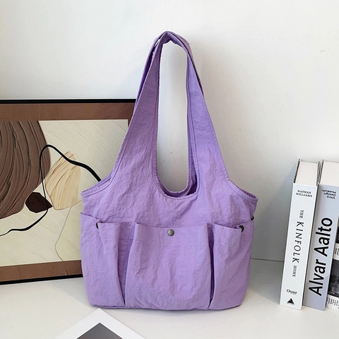 Borsa a Spalla in Nylon da Donna Grande Capacità Multitasche Stile Coreano Minimalista Borsa Tote per Uso Quotidiano
